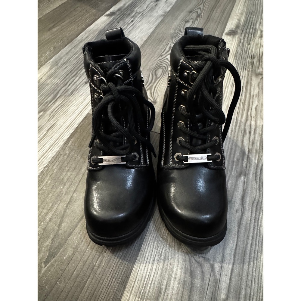 Dream Apparel Black Leather Biker Boots DA-BTL7009 Lug Sole Moto Ankle Boots 7